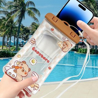Capybara túi khí điện thoại di động dễ thương túi chống thấm nước màn hình cảm ứng bên bờ biển bơi trôi dạt treo cổ kín vỏ điện thoại di động notavn
