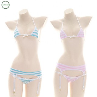 ⭐ready stock ⭐sexy lingerie beach bikini sexy slight strech striped beach underwear set