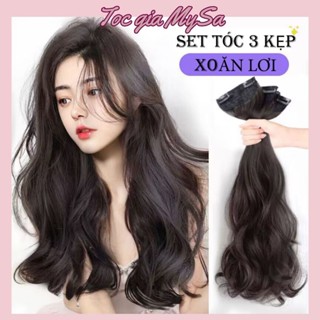 Tóc kẹp 3 phím xoăn lơi 50cm, bộ tóc kẹp phím dài có thể sử dụng nhiệt, không gây nặng đầu