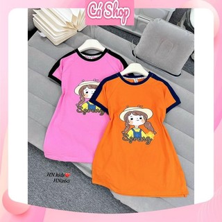 Váy đầm suông cotton HN260 cô gái đội mũ cho bé gái
