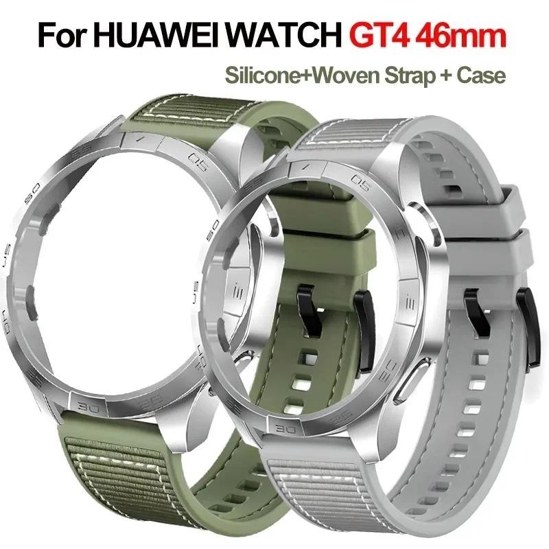 Ốp lưng + Silicon + Dây đeo dệt cho Huawei Watch GT4 46mm Vỏ bảo vệ đồng hồ PC Ốp lưng cứng cho Huaw