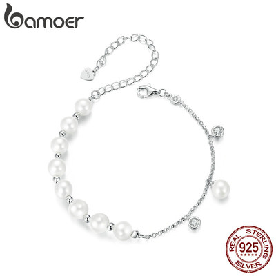 Bamoer 925 Sterling Sliver Vòng Tay Ngọc Trai Tua Rua Trang Sức Quà Tặng Cho Nữ