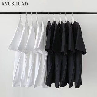 Kyushuad Nam Tay Ngắn Hàn Quốc Đơn Giản Màu Trơn Cổ Tròn Hợp Thời Trang Thả Vai Áo Thun