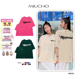 Áo thun nữ form rộng ATD337 Miucho cotton cổ tròn in typography