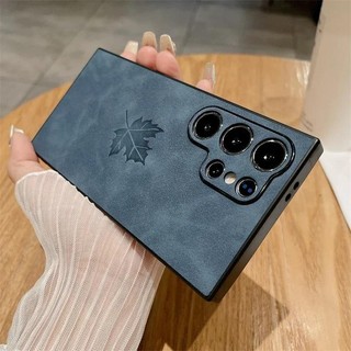 Ốp Lưng Họa Tiết Lá Phong Da Sang Trọng Cho Samsung S24 S22 S21 S23FE Plus Note 20 Ultra A55 A53 A25 A15 A13 A54 Matte Soft Cover