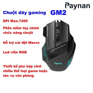  Chuột dây gaming Paynan GM2 có app điều chỉnh cài đặt macro độ nhạy max 7200DPI led viền chuyên chơi game hoặc văn phòng 
