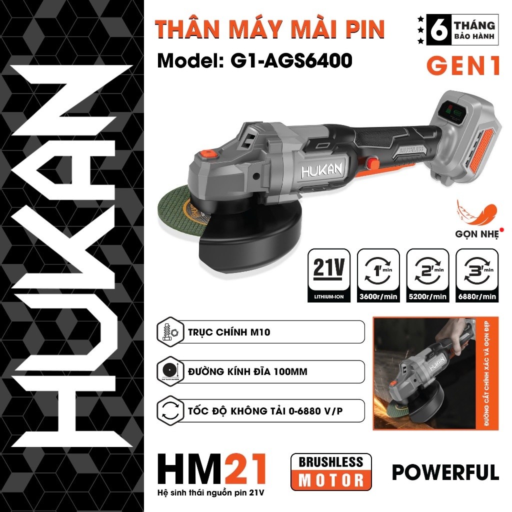 Thân Máy mài pin Hukan AGS6400Bl không chổi than 3 cấp độ