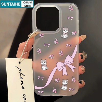 Suntaiho Thẩm Mỹ Nơ Tình Yêu Dễ Thương Graffiti Trong Suốt Mờ Dành Cho Iphone 16 15 14 12 13 11 Pro Max IP 7 8 Plus Iphon X Xs XR Xs Max TPU Silicon Mềm Cao Cấp Chống Sốc Ốp điện thoại