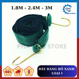 Dây thun ràng Loại 1 buộc chằng đồ chở hàng xe máy, Xanh Lá phổ biến, Bản to 5cm, Móc thép 2 đầu, dài 1.8M, 2.4M, 3M