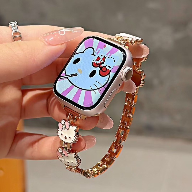 Dây Đeo Nữ Cho Apple Watch 42mm 46mm 45mm 40mm 38mm 49mm Vòng Tay Inox Kitty Cho i-Watch 10 9 8 7 2 
