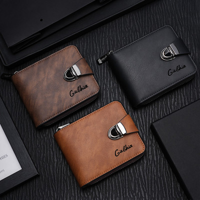 Nam Retro Phong Cách Cao Cấp Ví Đa Năng Đa Năng Hộp Đựng Thẻ Ngắn Có Thể Gập Lại Ví Dây Kéo
