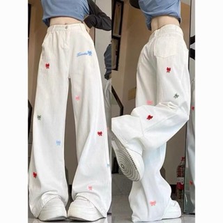 Quần Kaki Thêu Nơ Bigsize Nữ Dáng Suông Ống Rộng Cá Tính Lưng Cao Hottrend Cho Chubby Q543