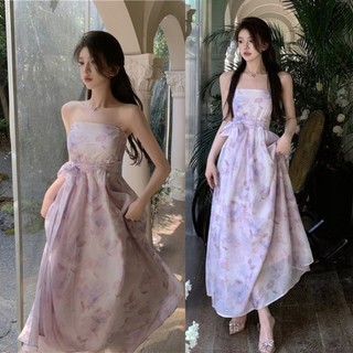 Váy Nữ Ngọt Ngào Nhẹ nhàng gió lệch vai hoa vỡ mới lãng mạn khí chất eo Một từ