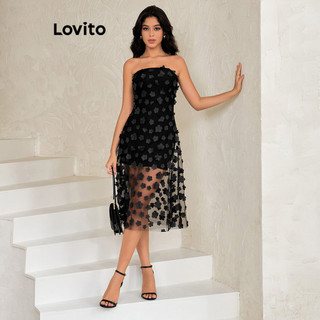 Đầm Lovito vải jacquard màu trơn phong cách lãng mạn cho nữ LBL09383