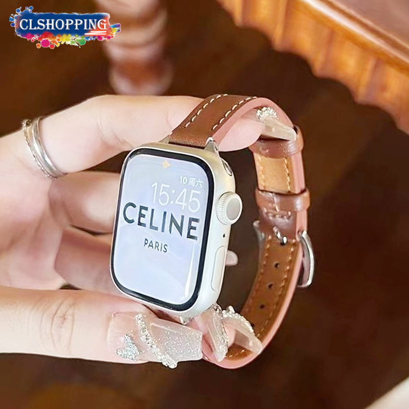 Dây Da Thật Mỏng Cho Apple watch 9 8 7 41mm 45mm Dây Đeo Bé Gái 40mm 44mm 38mm 42mm ultra 49mm Vòng 