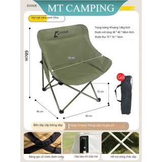 Ghế gấp gọn mặt trăng camping, câu cá tải trọng 120kg vải oxford 2 lớp 600D chắc chắn