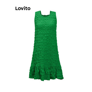 Đầm Lovito màu trơn vải jacquard buộc dây lưng phong cách Boho cho nữ LSE02560
