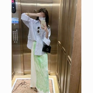 Váy Nữ Cao Cấp Retro Họa Tiết Màu Sắc Tương Phản In Váy Midi Mỏng