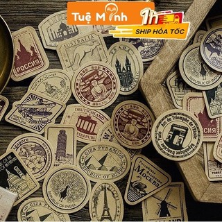 Hộp 46 Sticker tem Kraft vintage VPPTUEMINH cổ điển trang trí sổ Bullet Journal STI26