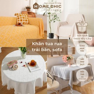 Khăn trải bàn khăn phủ sofa khăn picnic chụp ảnh viền tua rua phong cách retro vintage| HOME CHIC CORNER