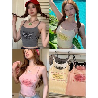 Phong Cách Hàn Quốc Ngọt Ngào Phong Cách Đại Học In Chữ Áo Vest Nữ Mỹ Retro Gợi Cảm Chặt Áo hai dây
