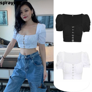 Phuncroptop tay ngắn pha trộn, được thiết kế để ôm và trang trí