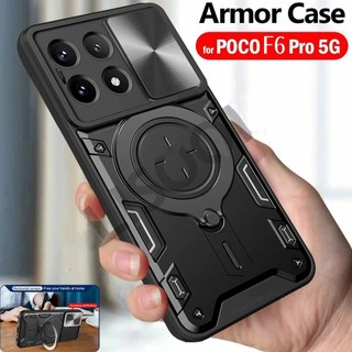 Dành Cho Xiaomi Poco F6 Pro F6Pro 5G Đẩy Trượt Bảo Vệ Ống Kính Máy Ảnh Vỏ Cứng Giá Đỡ Vòng Từ Tính Giá Đỡ Vỏ Giáp Chống Sốc Ốp điện thoại Cho PocoF6 PocoF6Pro