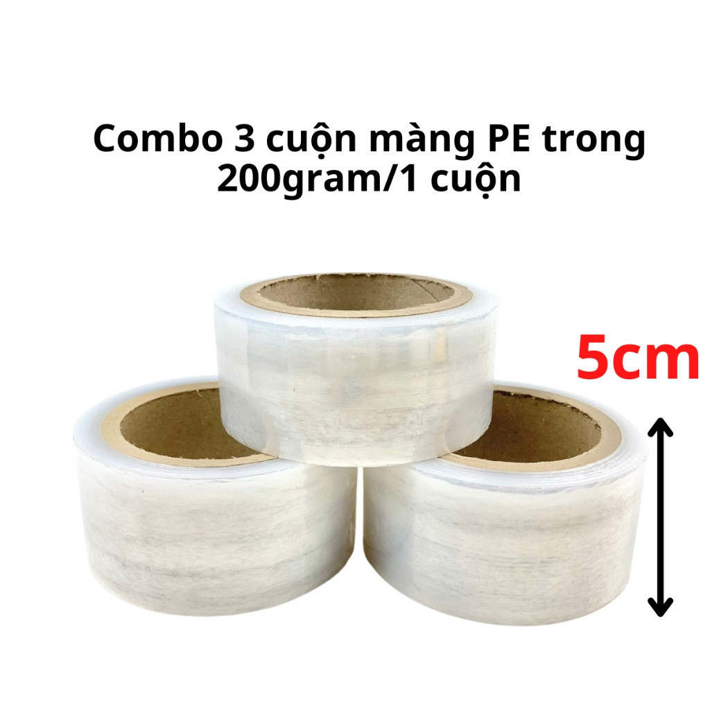 SKU85 - Combo 3 cuộn màng PE trong, rộng 5cm, nặng 200gram, lõi giấy 30gram - STBK