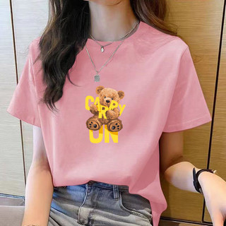大 ❈ ❥ ❈ womna áo thun mùa hè áo thun ngắn tay màu hồng dành cho nữ quần áo cổ tròn nữ