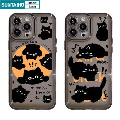 Suntaiho Ngộ nghĩnh Dễ Thương Vỏ Điện Thoại Họa Tiết Mèo Đen Độc Đáo Cho Iphone 15 14 12 13 11 Pro Max IP 7 8 Plus Iphon X Xs XR Xs Max TPU Mềm Cao Cấp Chống Sốc Ốp Lưng