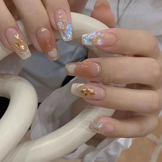 Handmade Đeo Móng Tay Đầu UV Móng Tay Làm Đẹp Đầu Móng Tay Tình Yêu Pháp Mica Tình Yêu Ánh Sáng Sang Trọng Ngắn Thu Đông