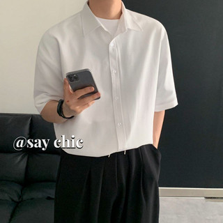 Áo sơ mi nam SAY CHIC mùa hè phong cách mới đơn giản và đa năng áo màu trơn dáng rộng công sở giản dị Hàn Quốc ve áo ngắn tay