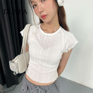 Áo thun ngắn tay cổ tròn màu trơn dành cho nữ DUNEA