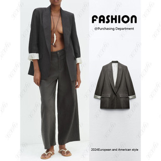 Áo Blazer tay cuộn vải lanh nữ mới mùa hè 2024 7726354 807