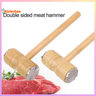 Aislerbee Máy làm mềm thịt hai mặt Búa thoải mái Tay cầm bằng gỗ Tay cầm dài hạng nặng Bít tết gà thịt bò gia cầm Mallet Pounder Flattener
