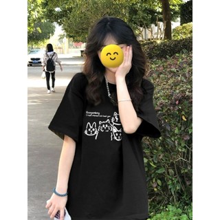Duse 100% Cotton Đen Cổ Tròn Tay Ngắn Nữ Mùa Hè Mới In Rời Người Nhỏ Đa Năng Slim Top