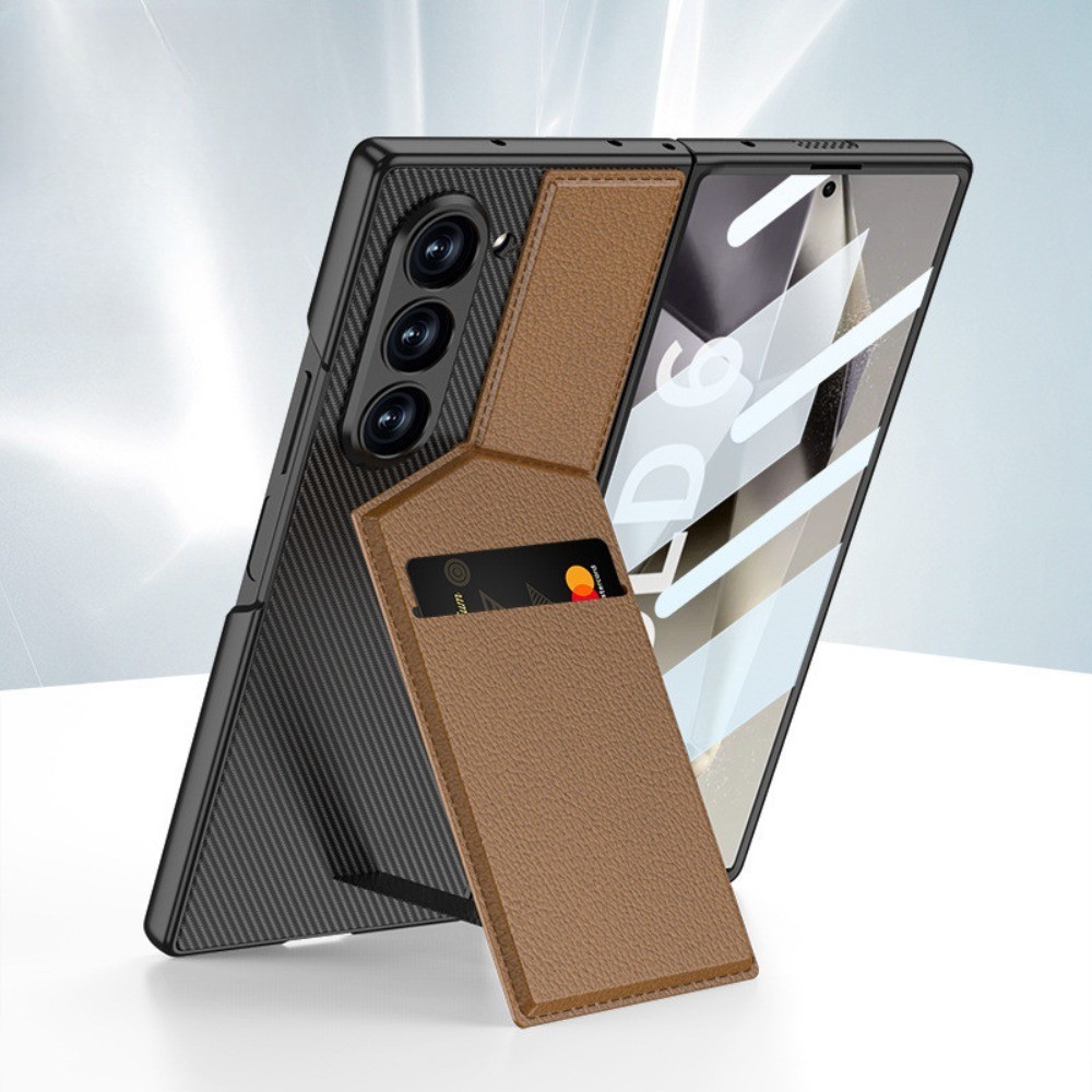 Ví da Fold6 có giá đỡ thẻ Vỏ điện thoại cho Samsung Galaxy Z Fold 6 Z Fold6 Vỏ bảo vệ màng