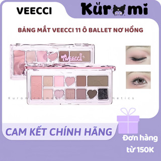   HỎA TỐC VEECCI  Bảng Phấn Mắt VEECCI 11 Ô Ballet Trái Tim Nơ Lụa Hồng Đen Có Kèm Mút Vệ Sinh Cọ Tiện Lợi Đa Năng 9,3g 