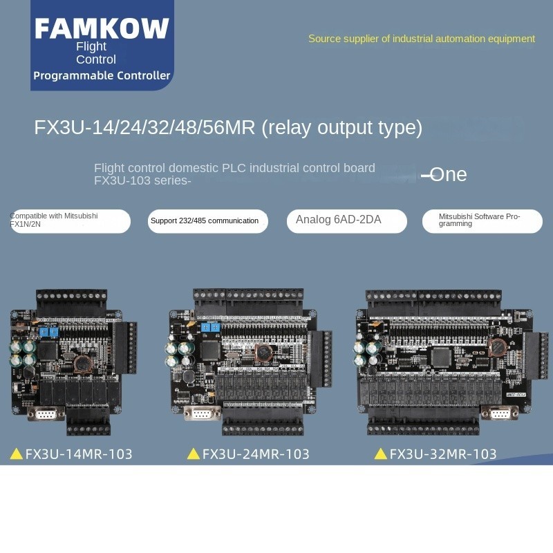 Board Mạch PLC FK FX3U-103 14MR/24MR/32MR/48MR/56MR: RS232/RS485, RTC, 24VDC, DB9 Type-C, GX Works2 