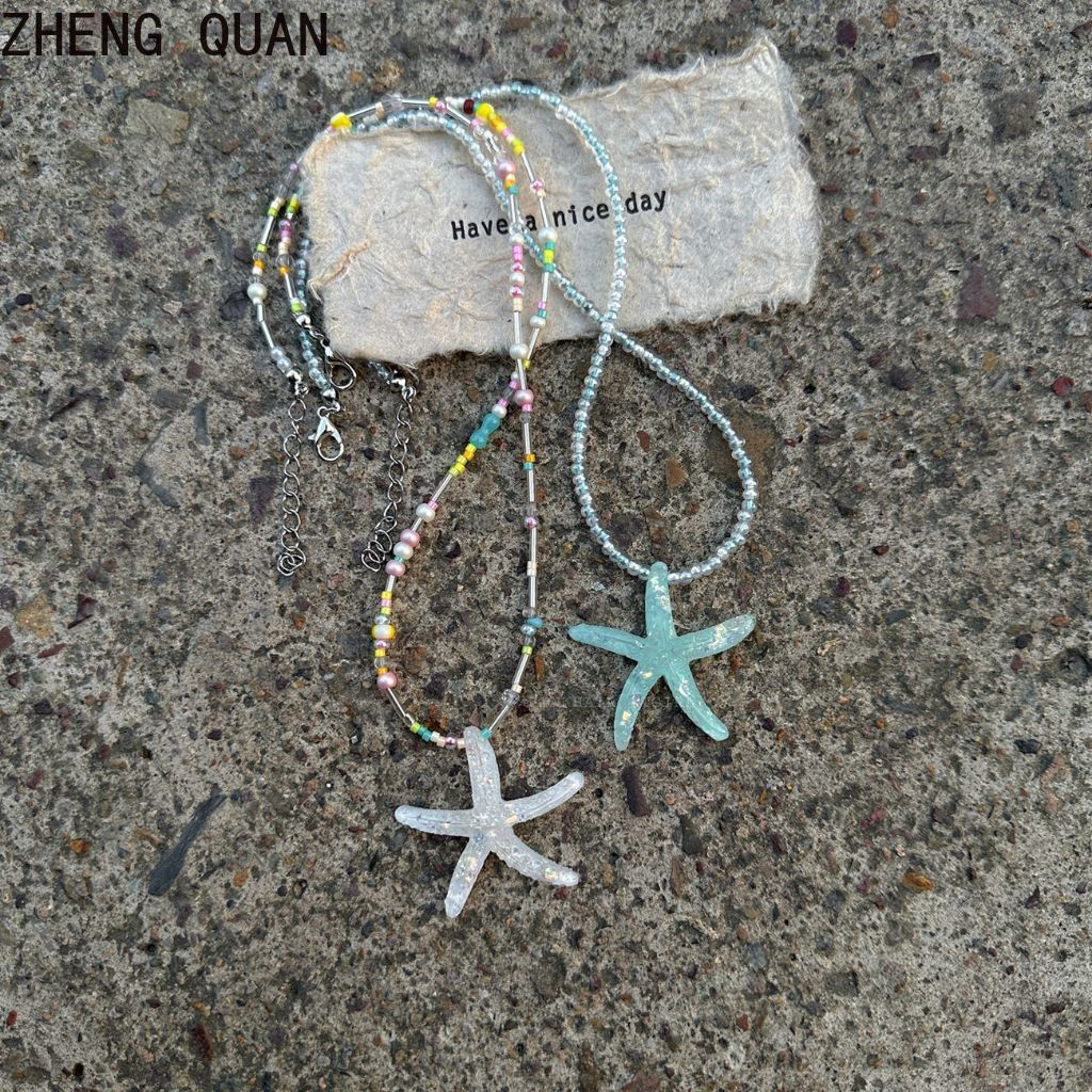 Thời Trang Dopamine Màu Sao Biển Vòng Cổ Ngôi Sao Đầy Màu Sắc Đính Hạt Dây Chuyền Nữ Đi Biển Trang Sức Ngày Lễ Quà Tặng