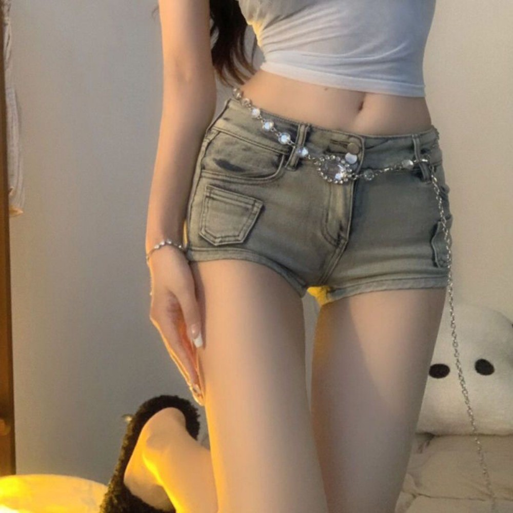 RICH-THEY Quần Short Denim Cạp Thấp Thời Trang Mới Phong Cách Quần Short Ống Rộng Retro, Quần Short Hông Cho Nữ | BigBuy360 - bigbuy360.vn