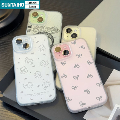Suntaiho Đơn Giản Hoạt Hình Dễ Thương Họa Tiết Nơ Mèo Trong Suốt Mờ Dành Cho Iphone 11 12 13 14 15 16 Pro Max IP 7 8 Plus Iphon X Xs XR Xs Max TPU Silicon Mềm Cao Cấp Chống Sốc Ốp điện thoại