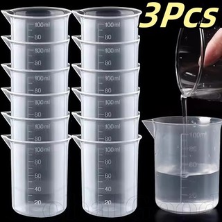 3 Cốc Đo Lab-Grade 100ml | Cốc nhựa tốt nghiệp cho nhà bếp, quán cà phê, pha chế & nướng bánh, vòi dễ dàng có đường kính 5,5cm