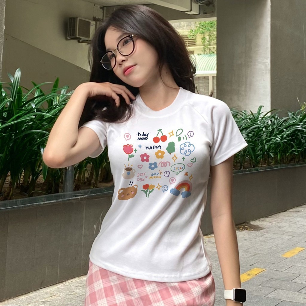 Áo Baby Tee Nữ DaaLaa Store In Hình Icon Happy A51078