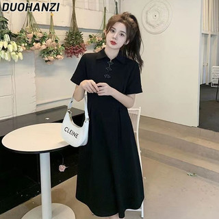 Duohanzi Tea Break Đen Kích Thước Lớn Hepburn Phong Cách Mới Phong Cách Trung Hoa Cải Tiến Sườn Xám Đầm Nữ Váy Ngắn Thiết Kế Mùa Hè Sense Niche