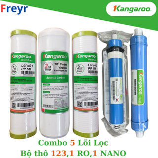 Combo 5 lõi lọc kangaroo gồm 123 ro50gpd nano dùng cho máy lọc nước ro