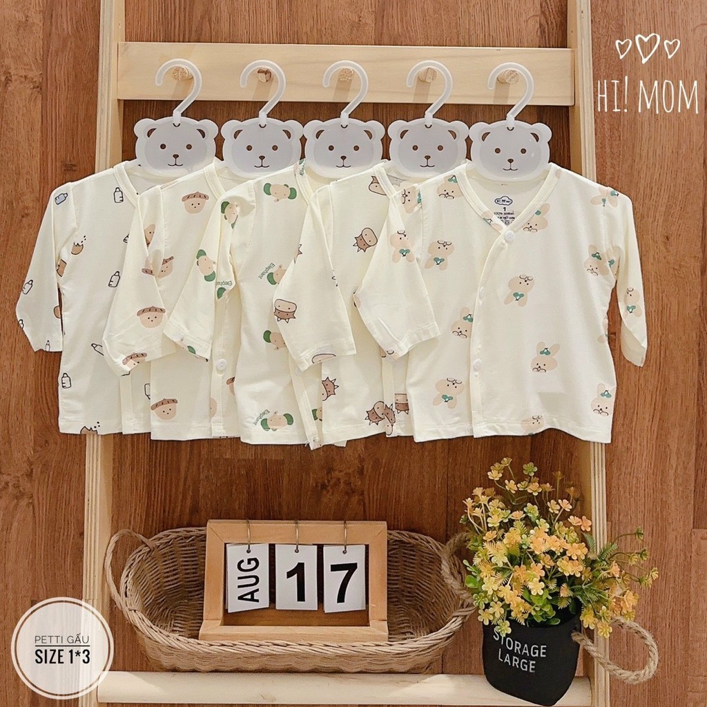  Áo Sơ Sinh Dài Tay Cài Chéo Chất Petit Mềm Mát Nền Kem Họa Tiết Cho Bé Sơ Sinh Bé Trai Bé Gái 0-9m  3-9kg  Hi mom 