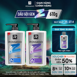 Dầu gội Romano Gen Z Hương Sea Breeze/ Forest Cedar 610g/ chai - 2 mùi hương có sẵn