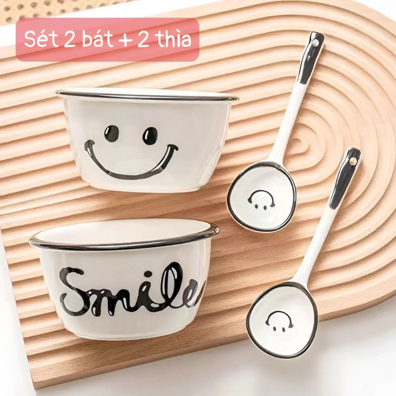 Bộ 2 BÁT SỨ mặt cười kèm 2 thìa MẪU MỚI NHẤT THỊ TRƯỜNG - SET 2 BÁT KÈM 2 THÌA MẶT CƯỜI, SET 2 BÁT S