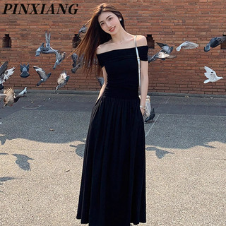 Váy một vai mới của PINXIANG dành cho nữ với eo lệch vai thanh lịch và váy ống